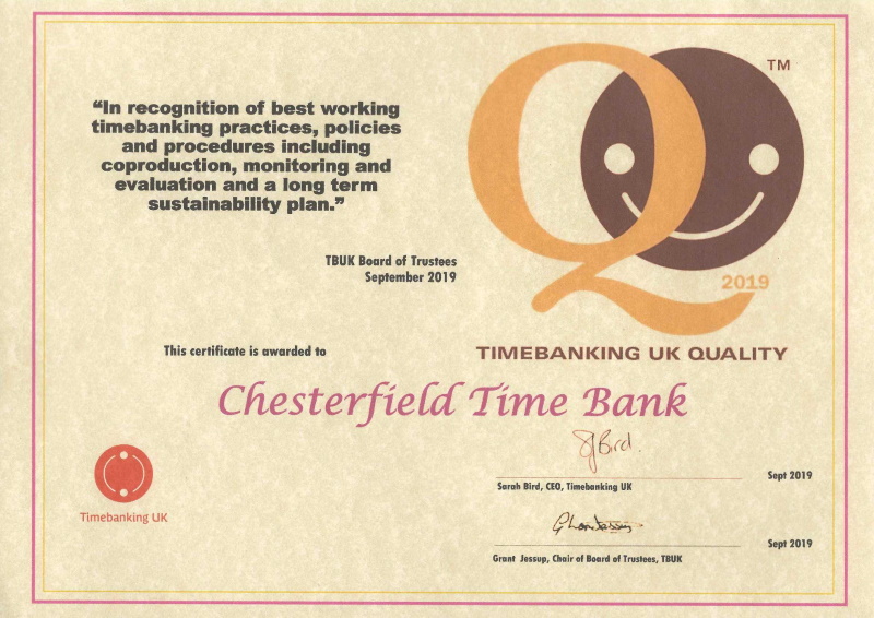 Certificate - Timebanking UK quality.